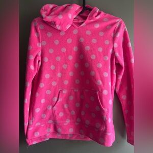 Children’s Place Bright Pink and Gray Polka Dot Fleece Hoodie large 10/12 girls